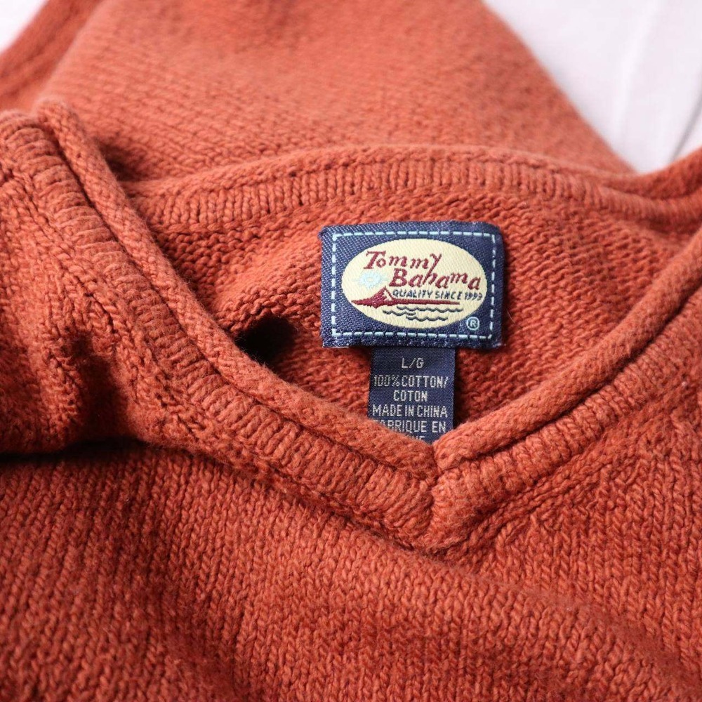 Tommy Bahama Mens V-Neck Sweater Terracotta Orange 100% Cotton Knit Large - Picture 3 of 6